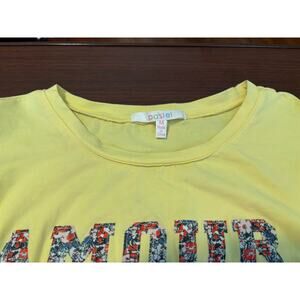 Pastel brand yellow "Amour" t-shirt with flutter sleeves M